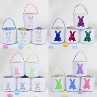 Easter Egg Storage Basket Canvas Bunny Ear Bucket festives favors Creative Easter Gift Bag With Rabbit Tail Decoration Multi Styles WLL1264