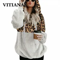 Vitiana Teddy Sudaderas con capucha sudadera mujer otoño femenino manga larga vellón leopardo ordenado cálido casual capucha femme invierno tela LJ200810