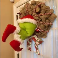 عيد الميلاد لص الخيش stealer تصميم جارلاندز معلقة المنزل الباب الأمامي اكليلا هوب شنقا زخرفة عيد الميلاد الديكور