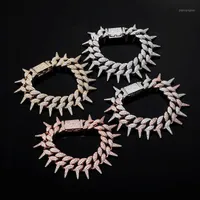 Charm Bracelets Hip Hop Glaw Configuración + CZ Piedra Sólido Rivet Spike Thorns Cuban Miami Link Chain Bangles for Men Rapper Jewelry1