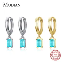 Modian Exquisite Tourmaline Hoop Earrings Fashion Real 925 Sterling Silver Rectangle Paraiba Earring For Women Fine Jewelry Gift 220114