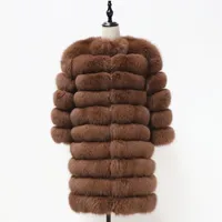 Frauen warm echter Fuchs Pelzmantel lange winter echte pelzjacke mode outwear luxus natur fuchs pelz mantel für mädchen queentina 201221