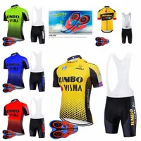 Jumbo Visma 팀 남성 사이클링 저지 마운틴 자전거 의류 자전거 의류 통기성 짧은 소매 셔츠 9D 턱받이 반바지 세트 F072220