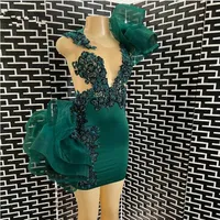 Elegant Emerald Green Lace Short Cocktail Dresses Beaded Ruffles Mini Homecoming Party Gowns Prom Dress Vestidos