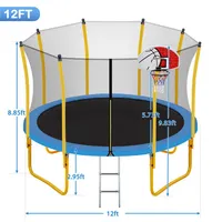 12 pés Trampoline para crianças com recinto de segurança Net Basketball Hoop e Escada Fácil Assembléia Rodada Exterior Recreativa Trampoline EUA A56