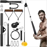 12 Set Home Workout Fitnessapparatuur DIY Gym Poelie Systeem Kit Arm Tricep Biceps Training Lifting Loading Pin Grips Cable Rechte Bar
