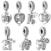 Original Celebrate Alphabet & Numbers 30 40 50 60 Years Pendant Charm Diy Jewelry Fit 925 Sterling Silver Bead Popular Bracelet