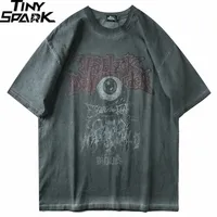Men's short sve T-shirt, hip hop street cloth, summer cloth with evil eye shadow, all cotton shirt and dark, large, 2021