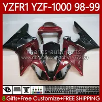Corps de moto pour Yamaha YZF-R1 YZF-1000 YZF R 1 1000 cm 98-01 Bodywork 82NO.39 YZF Vin rouge R1 1000CC YZFR1 98 99 00 01 YZF1000 1998 1999 2000 Kit de carénage OEM