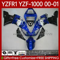 Kit de corps OEM pour Yamaha YZF-1000 YZF-R1 YZF 1000 CC R 1 2001 2002 2003 Bodywork 83NO.125 YZF R1 1000CC Blue Black Hot 00-03 YZF1000 YZFR1 00 01 02 03 Catériel de la moto
