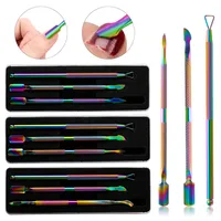 Rainbow Stainless Steel Nail Cuticle Pusher Tweezer Nail Art Files UV Gel Polish Remove Manicure Care Groove Clean Tool