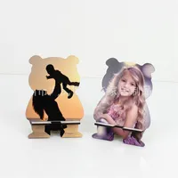 Sublimation Mobile Phone Bracket Party Favor Bear Shape Blank Printed Picture Holder DIY Cartoon Phones Stand Portable Woodiness Gift 4 1bd G2