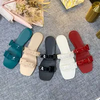 ¡Zapatillas famosas de alta calidad de la marca! Moda Jelly Color PVC Cadena de gruesa zapatos planos de lujo Baño de lujo Playa Viaje al aire libre Tamaño estándar