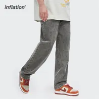 Инфляция Черный промытые джинсы мужчины прямые джинсовые штаны мода улица носить всплеск чернил ретро хип-хоп 3578S21 220218
