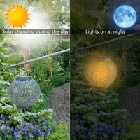 새로운 디자인 F8 밀 짚 모자 램프 구슬 태양 광 조절 자동 유도 정원 장식 야외 방수 정원 레트로 철 램프