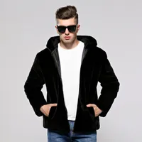 2020 nieuwe faux mink jas hooded warme faux bontjack casual imitatie konijnenbont jas mannelijke rits bovenkleding
