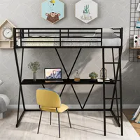 US Stock Bedroom Furniture Twin Loft Bed with Desk, with Ladder and Full-Length Guardrails, X-Shaped Frame, Black SM000223AAB a13