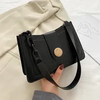 HBPファッションセンスバッグ2021新しいワニ穀物1本の革ハンドバッグショルダーメッセンジャーバッグワイドストラップバゲットバッグ女性の財布