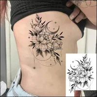 Pendente flower tatuaggi temporanei per le donne adt gioielli falso adesivo tatuaggio peonia nero hennè luna grande coscia tatoo impermeabile caduta consegna