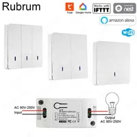 5PC Rubrum Tuya Smart Home APP WiFi Light Switch RF 433 Remote Control Wall Panel Relay Receiver 110V 220V Work with Alexa Google W220314