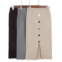 Gigogou taille haute automne hiver tricoté femme jupes jupes chaudes jupes de côtes longues avec bouton lj200819