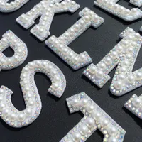 Nähzubehör Kleidung Aufkleber A-Z Alphabet Stickerei Pearl Patch Strass Buchstaben Nähen Auf Patches Kleidungsstück Applique