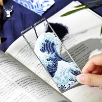Bookmark Japanese Style Vintage Metal Hokusai La Gran Onda Off Kanagawa Pictures Largo Tassel Book Mark School Office Supplies