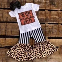 Toddler 2 st Baby Girl Kläder Barnkläder Små tjejer Outfits Boutique T-shirt Stor Ruffle Bell Bottom Pant Sets 201126