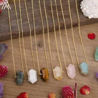 Chains Fashion Women Gemstones Stick Point Pendant Necklace Healing Energy Citrines Roses Quartz Crystal Gold Silver Jewelry
