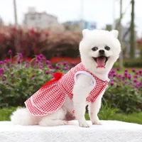 Köpek Giyim Pet Elbise Yavru Giysi Ekose Şerit Yaz Nefes Chihuahua Fransız Bulldog Teddy Perro Kostüm Köpek Elbiseleri Küçük Köpekler Kız için Fantezi Pembe Kırmızı Sarı