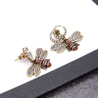 Luxury Designer Jewelry Women Earrings letter Bee Studs with stamp Brass with gold plated Diamond earring elegant new fashion jewelry