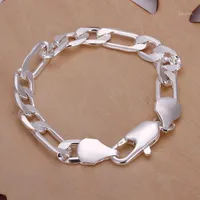 Bileklik toptan-erkek 925 takı gümüş renk 10mm 21 cm figaro zincirleri bilezik bilezik pulseiras joyas de plata 1