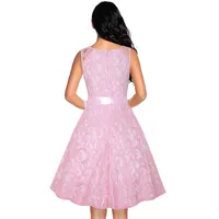 Missjoy haak bloemen kant vintage jurk elegante mode vrouwen kleding mouwloze O-hals hoge taille met riem plus size 3XL-4XL T200623