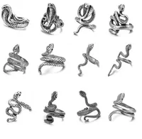 12PCS / LOT Retro Punk-Schlange-Ring für Männer Frauen übertriebenes Antike Siver Farbe justierbare Ringe Öffnungs