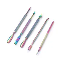 5 sztuk 2 Droga Rainbow Nail Art Narzędzia Sztuki Ze Stali Nierdzewnej Popychacz Essential Cuticle Spoon Pusher Pedicure Manicure Pielęgnacja Cleaner