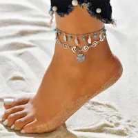 Tissage de feuilles MultiLayer Chaînes de cheveu Coquille Eléphant Sirène Anklets Foot Bracelet Summer Beach Femmes Bijoux de mode 1939 T2