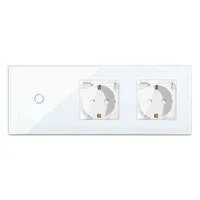 5PC Bingoelec Light Switch With Double 16A Germany Socket White Black Crystal Glass Panel Wall Touch Switch 86*229mm 220V W220314