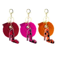 Creative Korean velvet rhinestone leopard pattern high heels shape hair ball key ring pendant bell accessories bag bag ornament