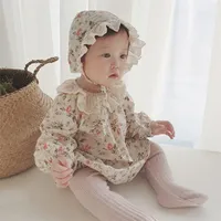Facejoyous Autumn Baby Girl Bodysuit New Baby Girl's Piccolo floreale manica lunga tuta in cotone collare collare body con cappello 201216