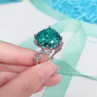 Küme Yüzükler Doğal Deniz Mavi Topaz Yüzük 15 Yeşil Yağ Kare Hazine Anillos De Düğün Diamante Nişan Takı İnce