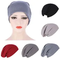 2021 Nuevo Elástico Sombrero Turbante colore Sólido Mujeres Pañuelo Sombrero Hiyab Interior Tapa Hijab Musulmán Femme de la Cabeza
