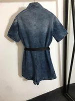 夏のレディースミディドレスファッションデザイナー女性服ラペル半袖デニムPdグリルカジュアルスカートおしゃれなパーティードレス