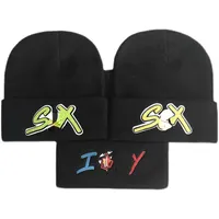 Stickade hattar våglocksbrev Broderi Bend Fashion Skullcap Caps Male Hip Hop Travel Punk