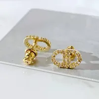 Designer Ohrringe Stud Luxus Schmuck Mode Marke Diamanten Gold Ohrring für Dame Frauen Party Hochzeit Liebhaber Geschenk Verlobungsbrief Winzige Diamantbolzen für Braut