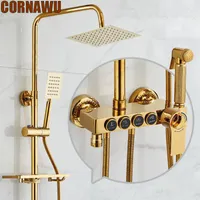 Bathroom Shower Sets Gold Bath System Set Cold Digital Thermostatic Rain Showers Wall Mount Mixer SPA Rainfall Faucet Luxury Taps
