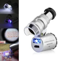60x Mini Microscope Jeweller Lupa Obiektyw Iluminujący Lupa szkła 3 LED z światłem UV # 201