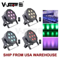 V-Show USA Warehouse 8PCS Mini Flat LED Par Lights 7*10W RGBW 4in1 Mega Black Full Color Uplight IR Remote for Wedding Stage Party