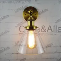 مصباح الجدار خمر E27 شمعدان مع قمع قمع الزجاج الظل الإضاءة النحاس العتيقة Edison Retro Lamp1