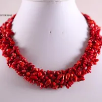 Łańcuchy Biżuteria 4x8mm Kamień Naturalny Czerwony Sea Coral Chip Koraliki Nylon Line Weave Naszyjnik 18 "1 sztuk E0331