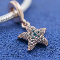 Rose Gold Metal Plated Sparkling Starfish Dangle Charm Bead For European Pandora Jewelry Charm Bracelets